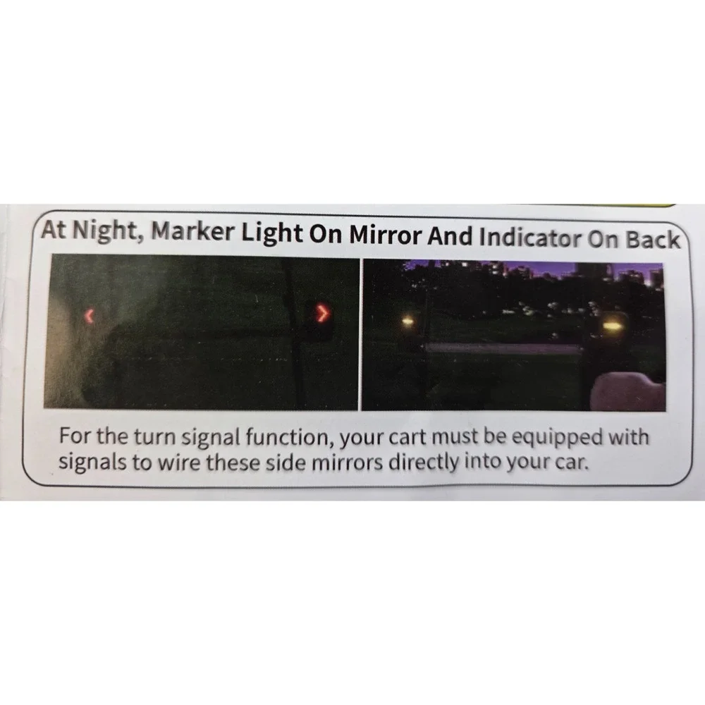 Golf Cart Side Mirrors w/LED Orange Turn Signal Blinkers w/Hdware & Instructions